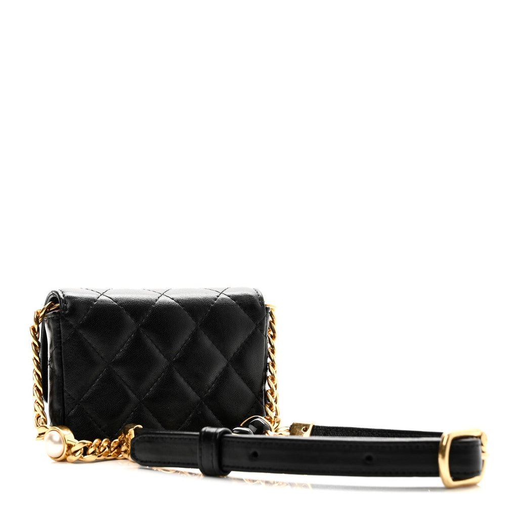 Lambskin Quilted Enamel Mini Belt Bag Black