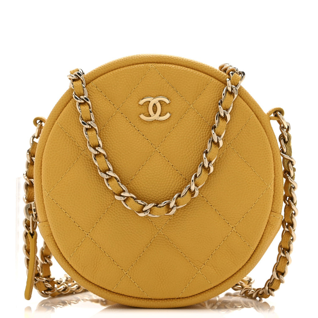Caviar Quilted Round Clutch With Chain Yellow