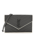 Grain De Poudre Matelasse Chevron Monogram Envelope Chain Wallet Asphalt White