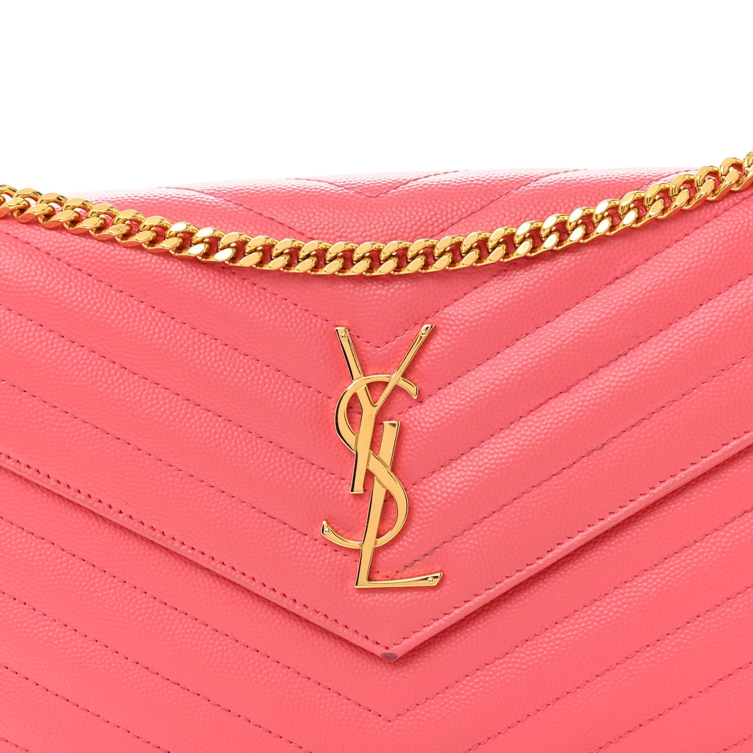 Grain De Poudre Matelasse Chevron Monogram Chain Wallet Rose Clair