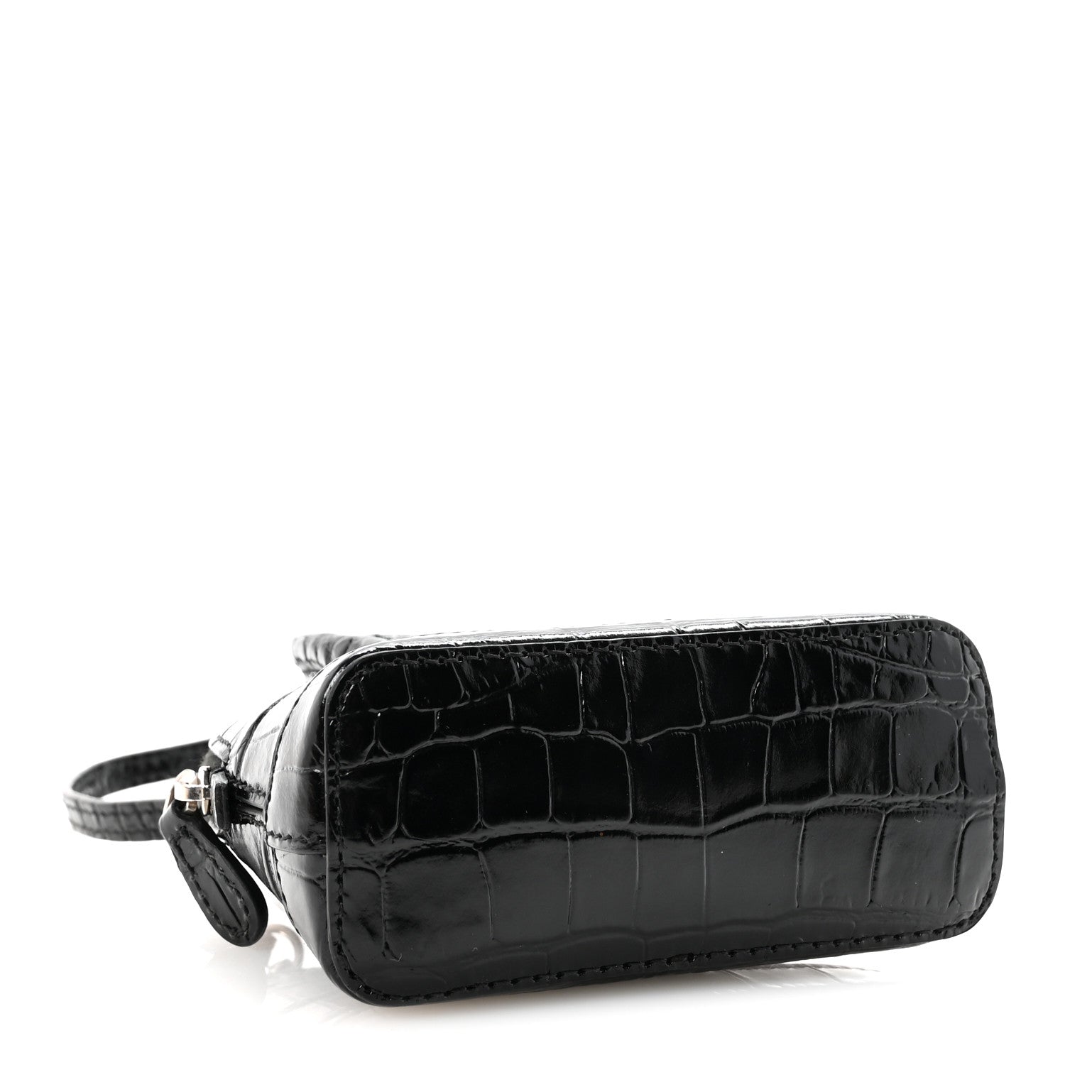 Shiny Calfskin Logo Crocodile Embossed Mini Ville Top Handle Bag Black