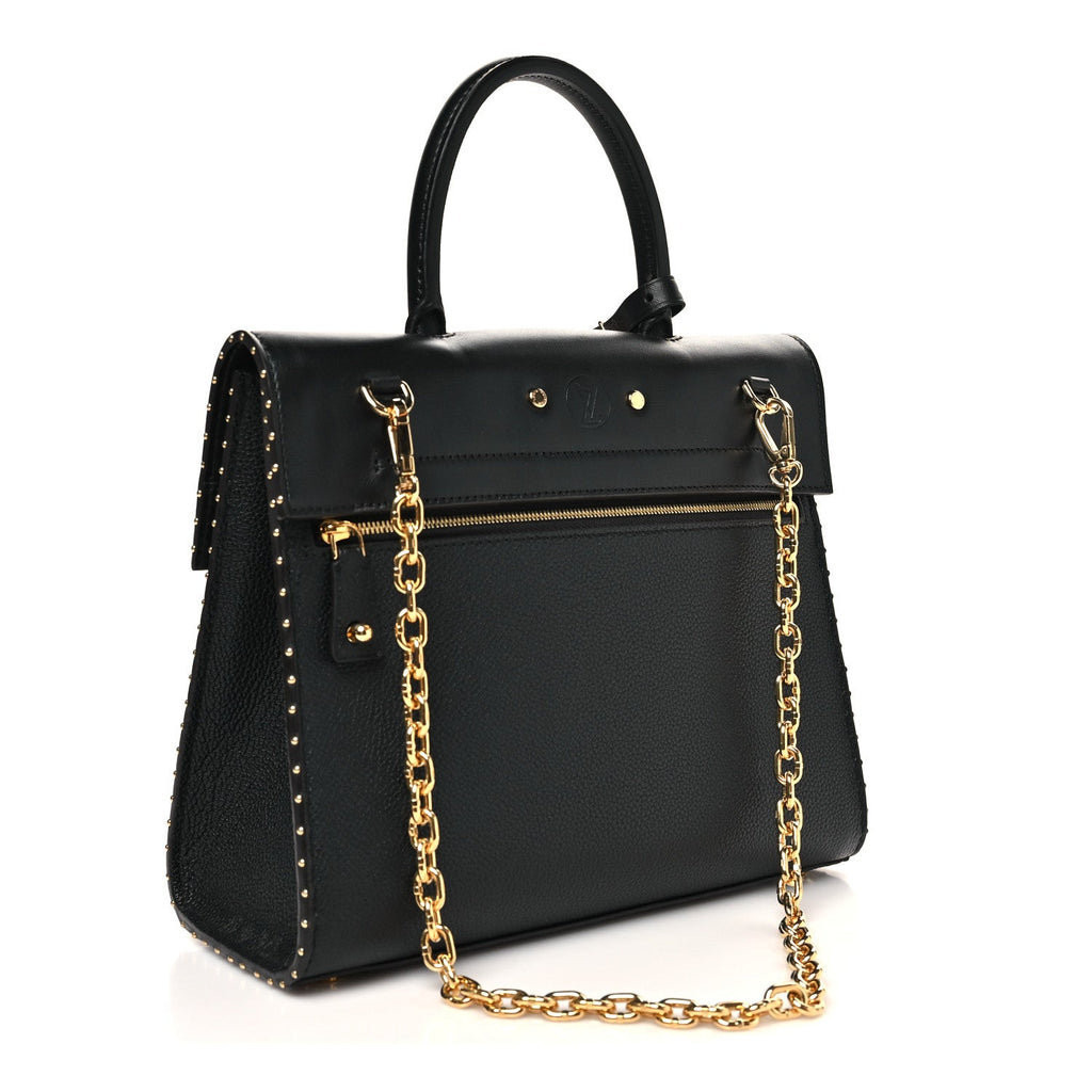Calfskin Taurillon Studded City Steamer One Handle Bag Black