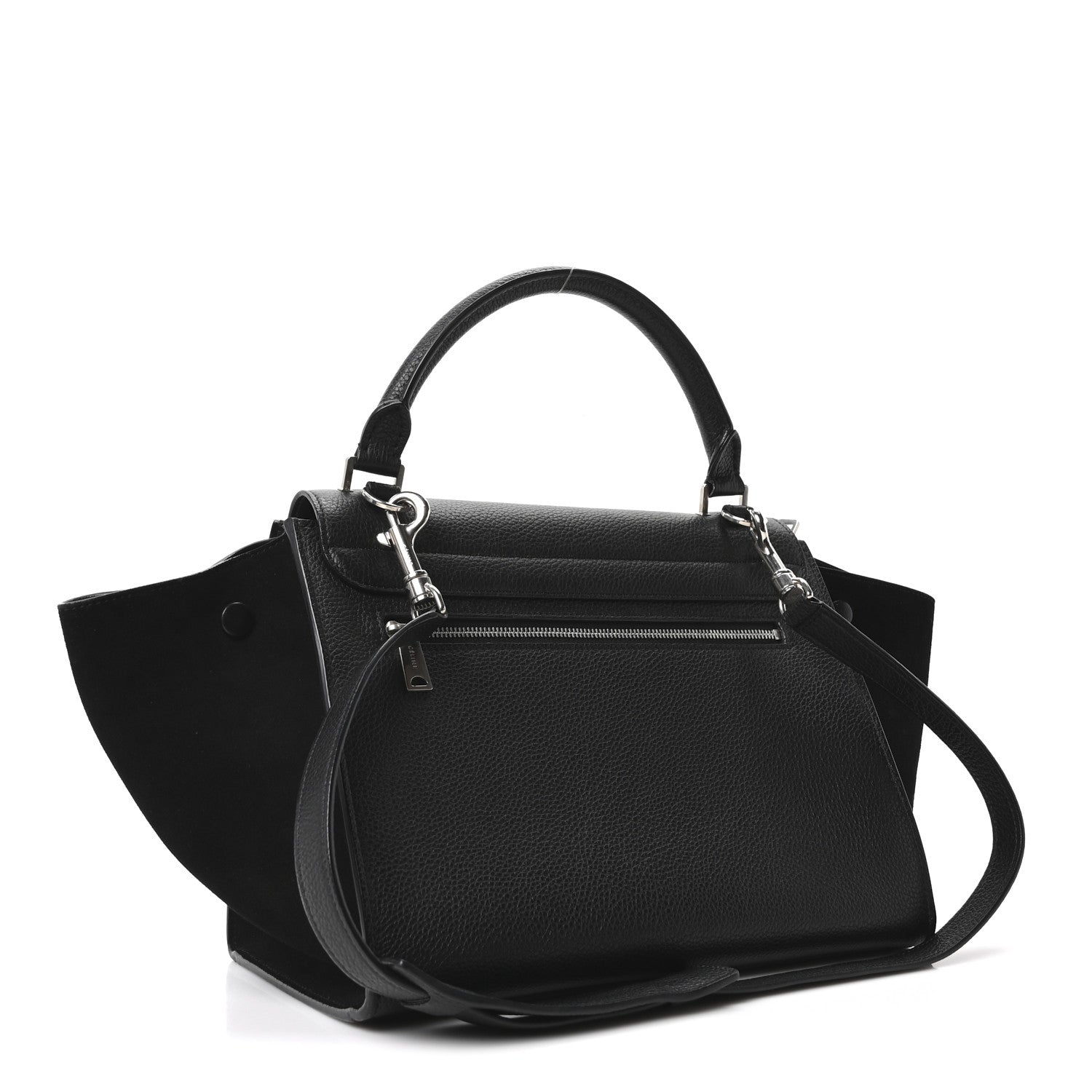 Drummed Calfskin Suede Small Trapeze Black