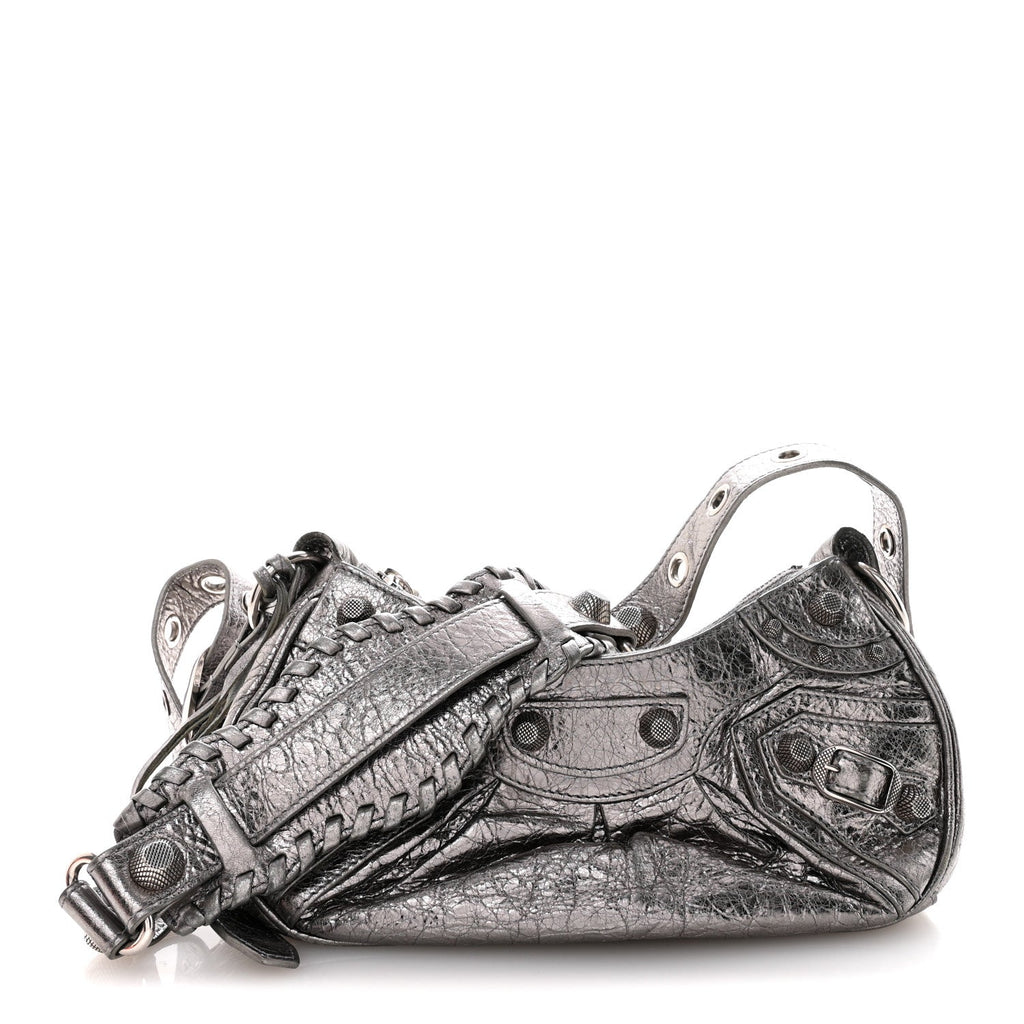 Metallic Agneau Arena Le Cagole Shoulder Bag XS Silver