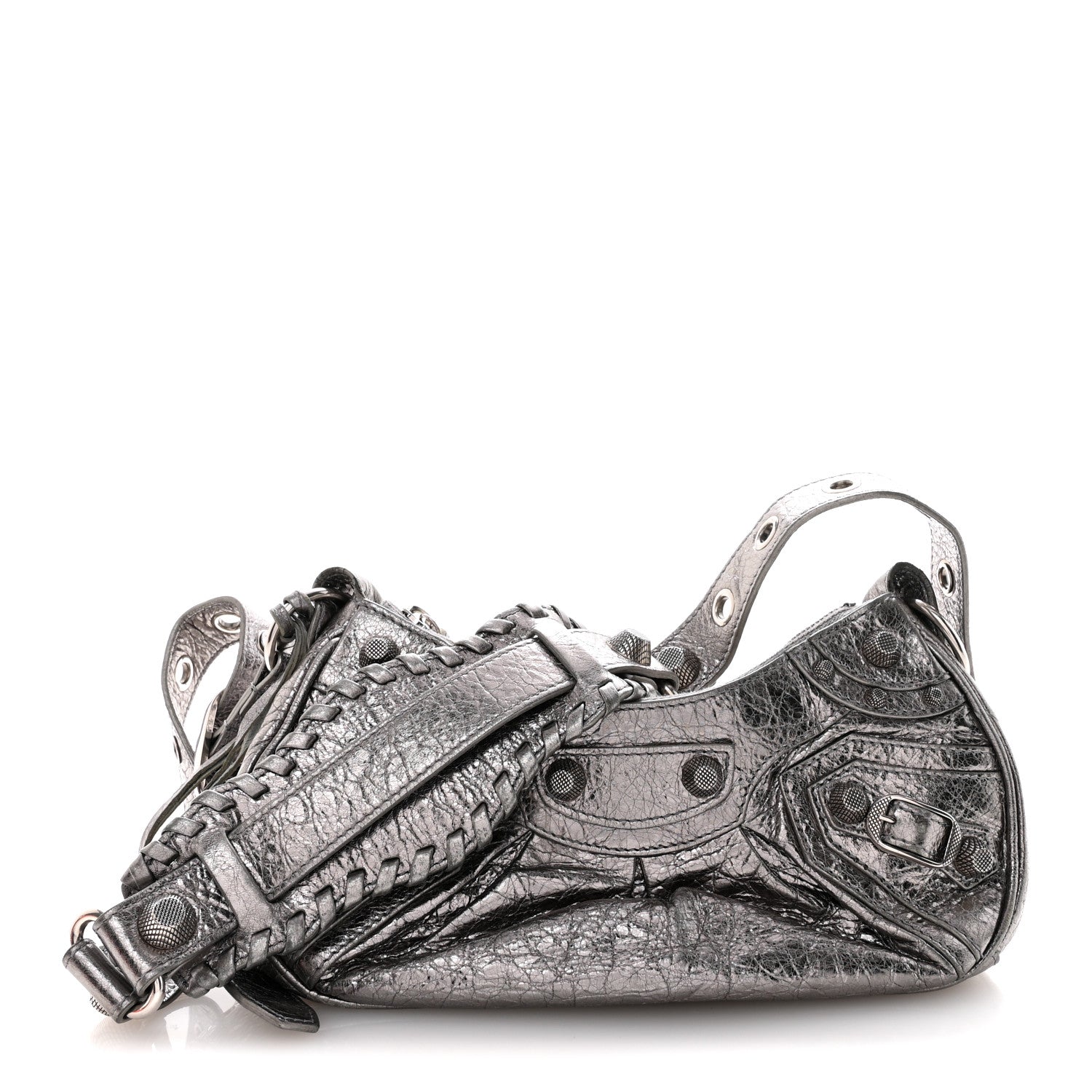Metallic Agneau Arena Le Cagole Shoulder Bag XS Silver