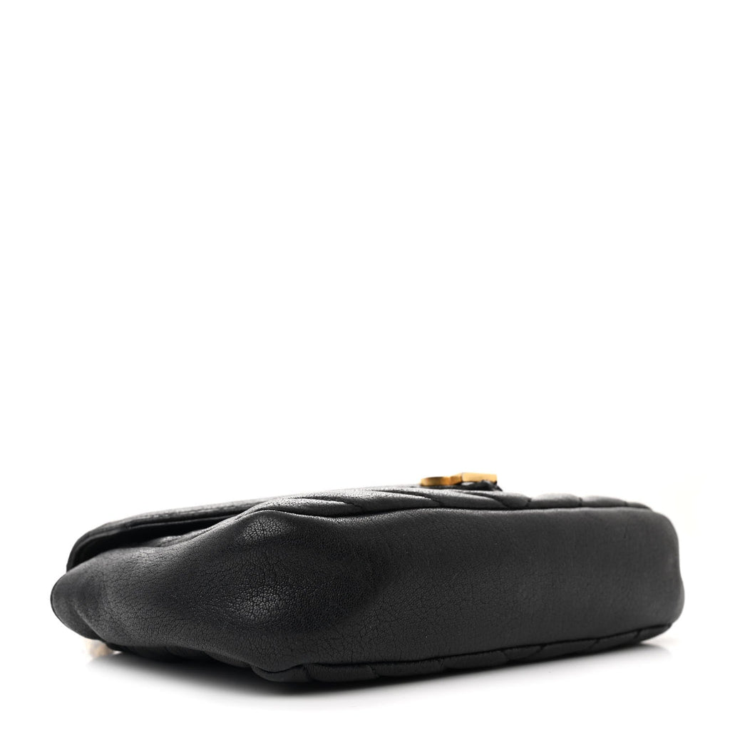 Sheepskin Matelasse Chevron Monogram College Chain Wallet Black
