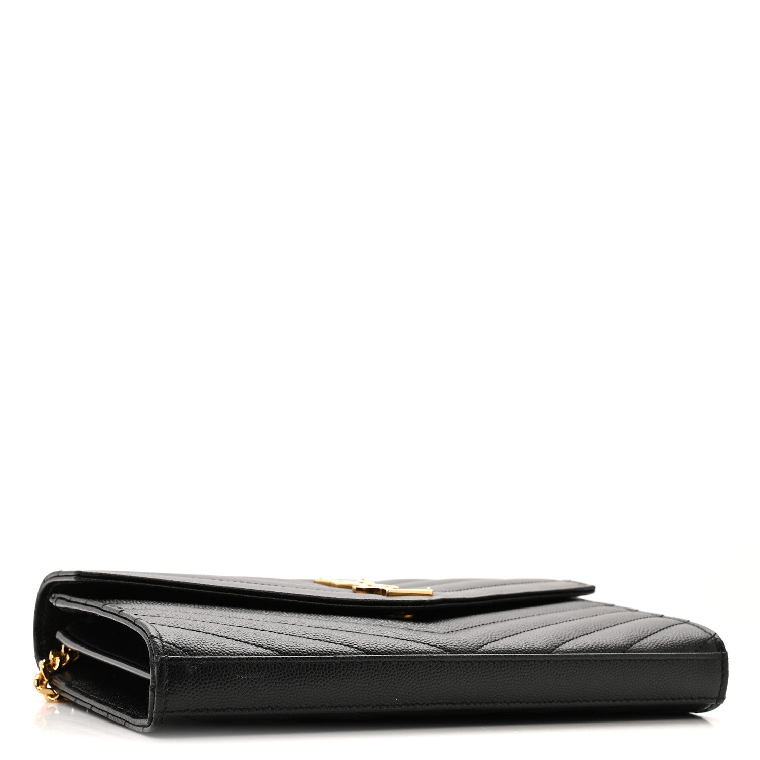 Grain De Poudre Matelasse Chevron Monogram Chain Wallet Black