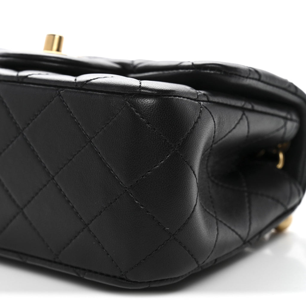 Lambskin Quilted Mini Pearl Crush Flap Black