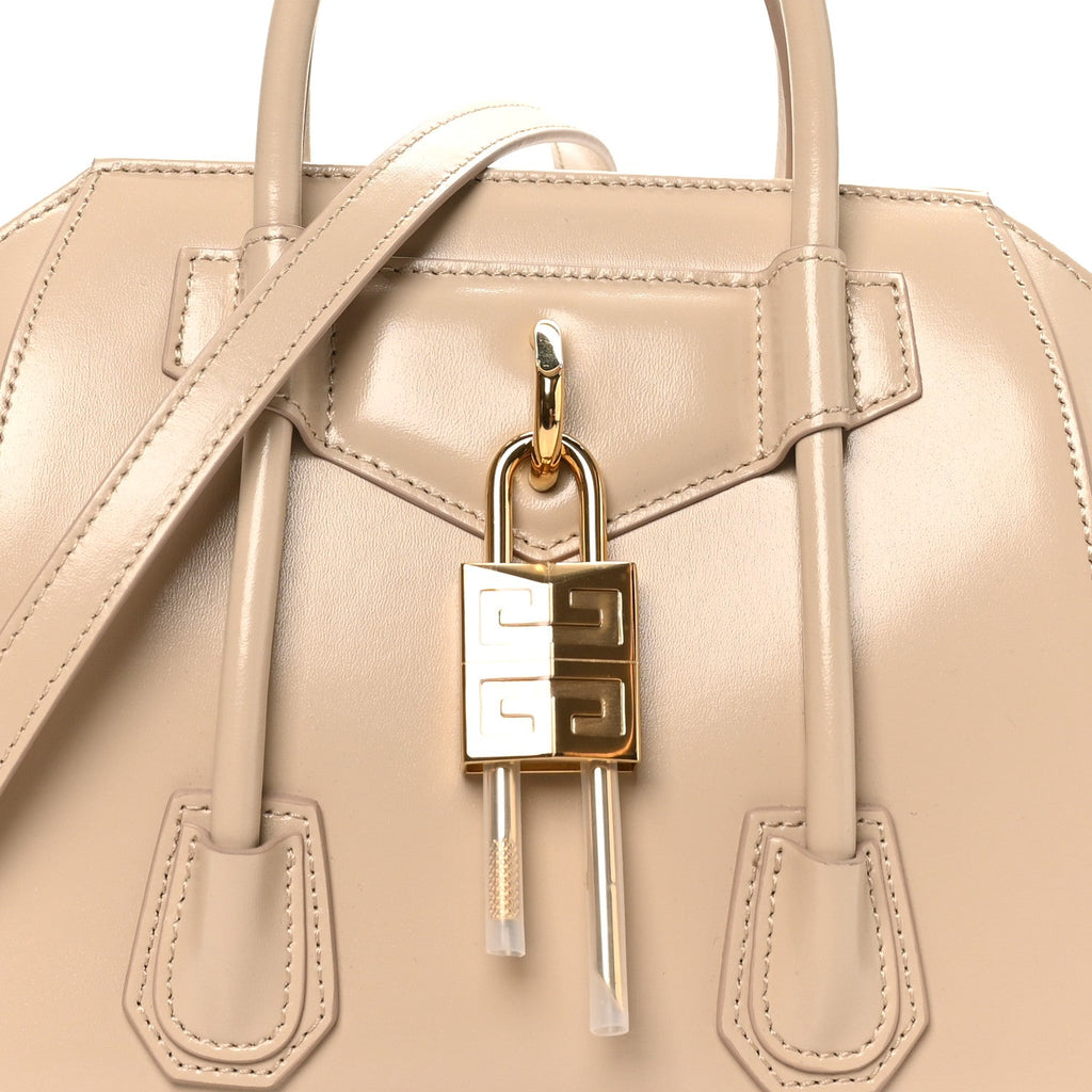 Box Calfskin Mini Lock Antigona Shoulder Bag Natural Beige