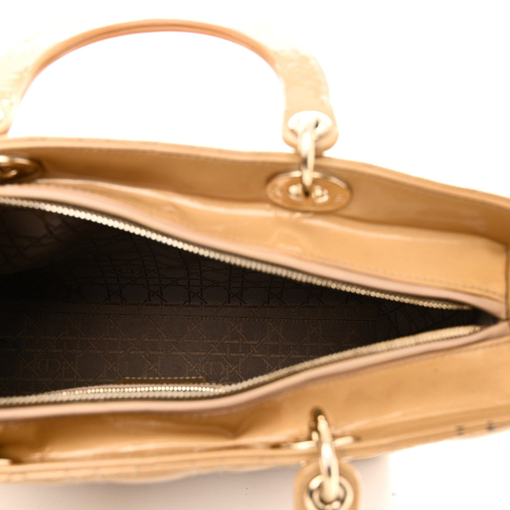 Patent Cannage Large Lady Dior Dark Beige