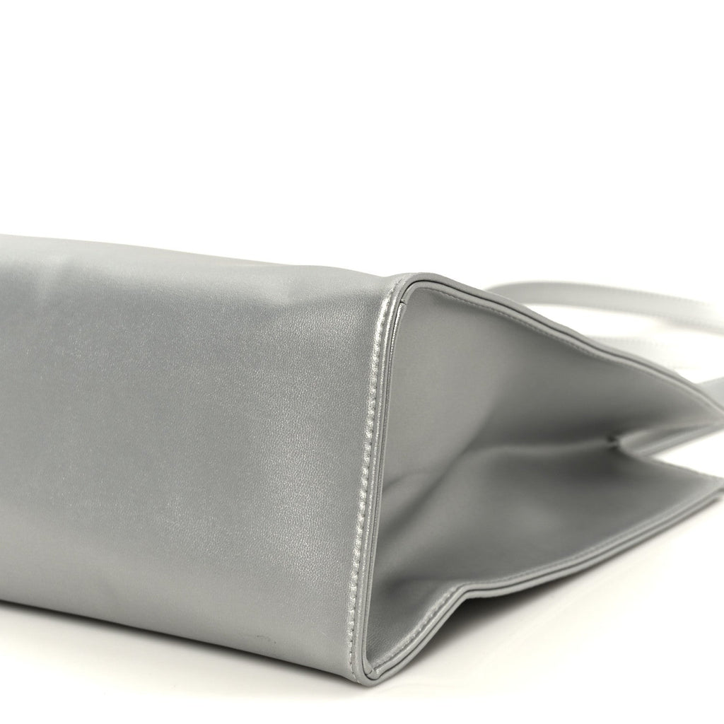 Metallic Vegan Leather Medium Shopping Bag Silver