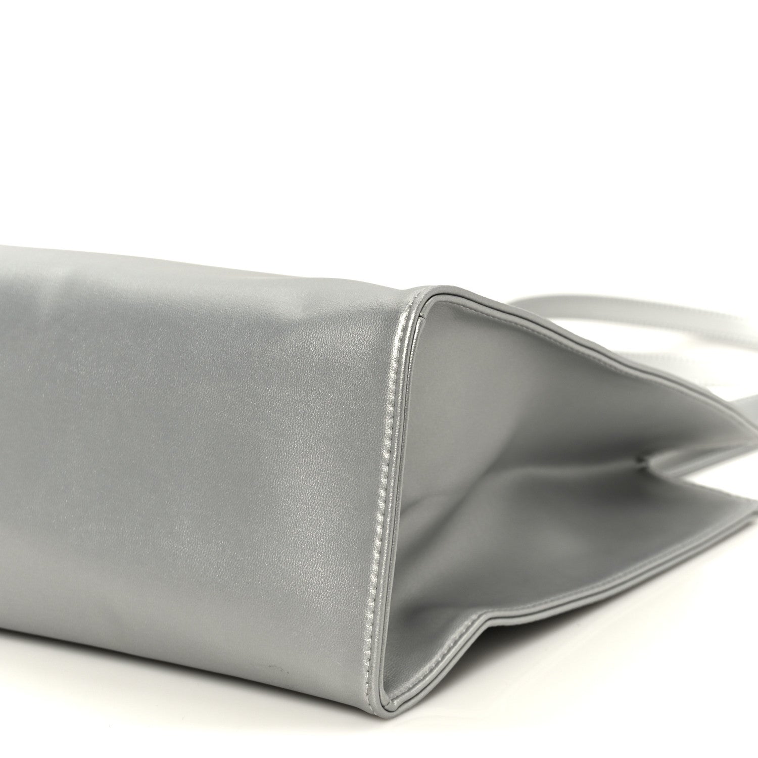 Metallic Vegan Leather Medium Shopping Bag Silver