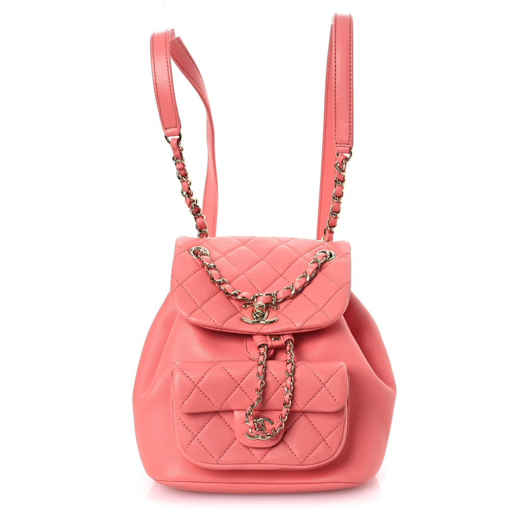 Lambskin Quilted Small Duma Drawstring Backpack Pink