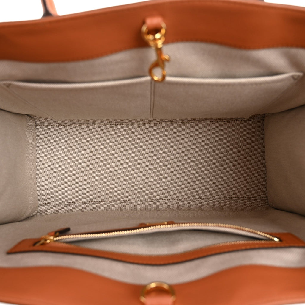Calfskin Linen Large Munchen Tote Cognac
