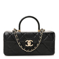 Shiny Calfskin Quilted Top Handle Box Bag Black