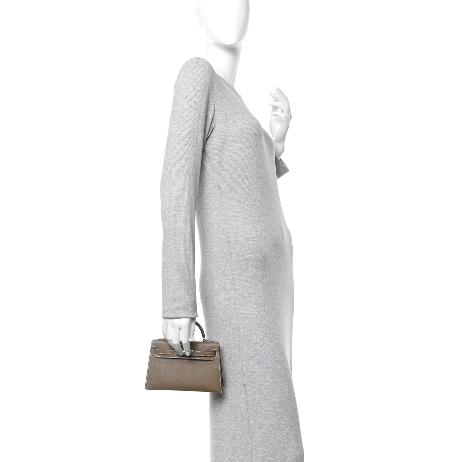 Chevre Mysore Verso Mini Kelly Sellier 20 Etoupe New White