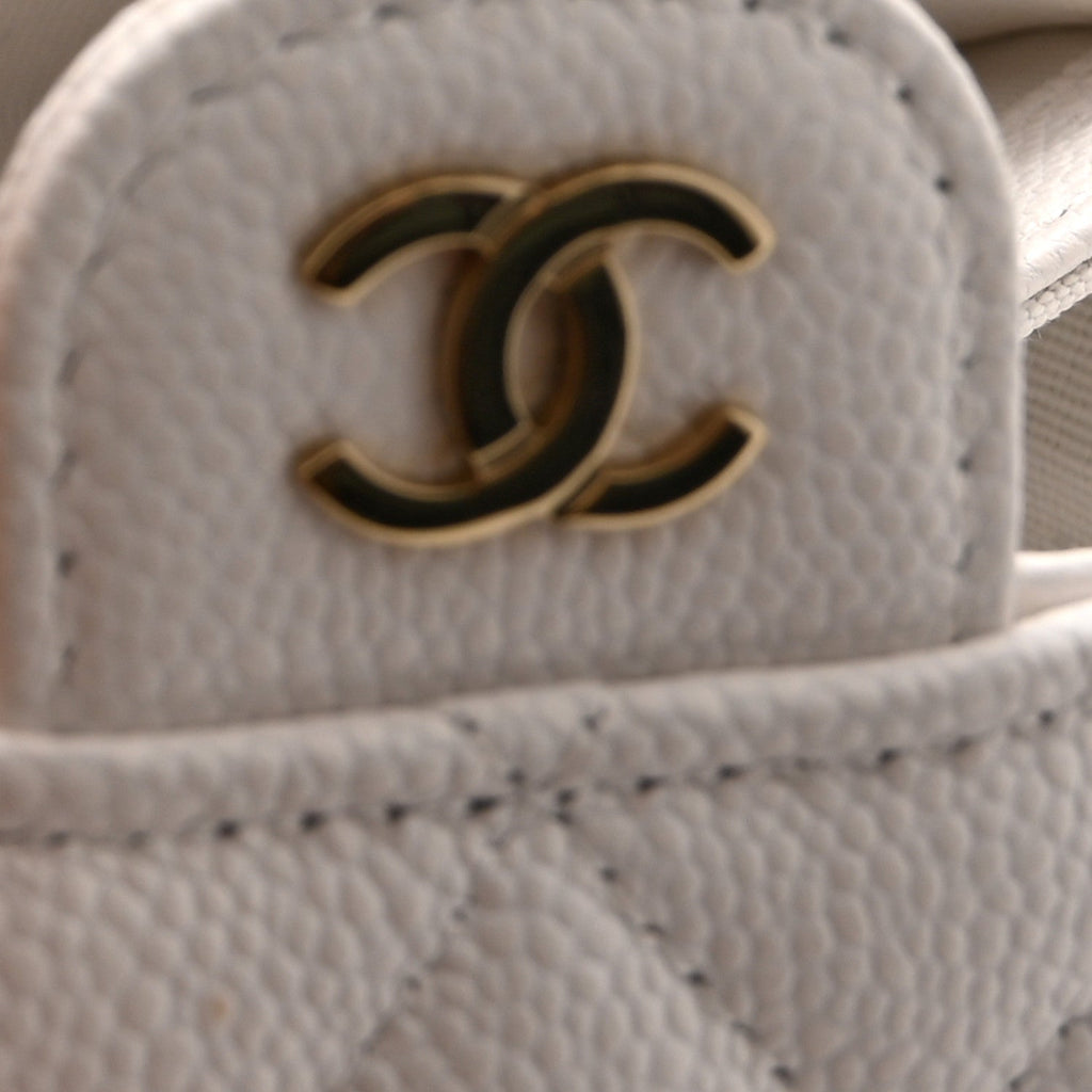 Caviar Quilted Flap  Holder Wallet White