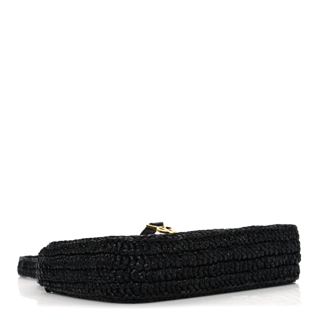 Raffia Calfskin Le 5 A 7 Mini Hobo Black