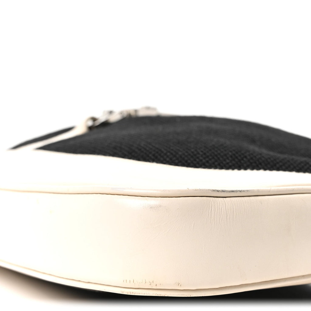 Canvas Calfskin Jackie O Chain Hobo White Black