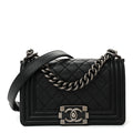 Calfskin Quilted Small Boy Flap Black