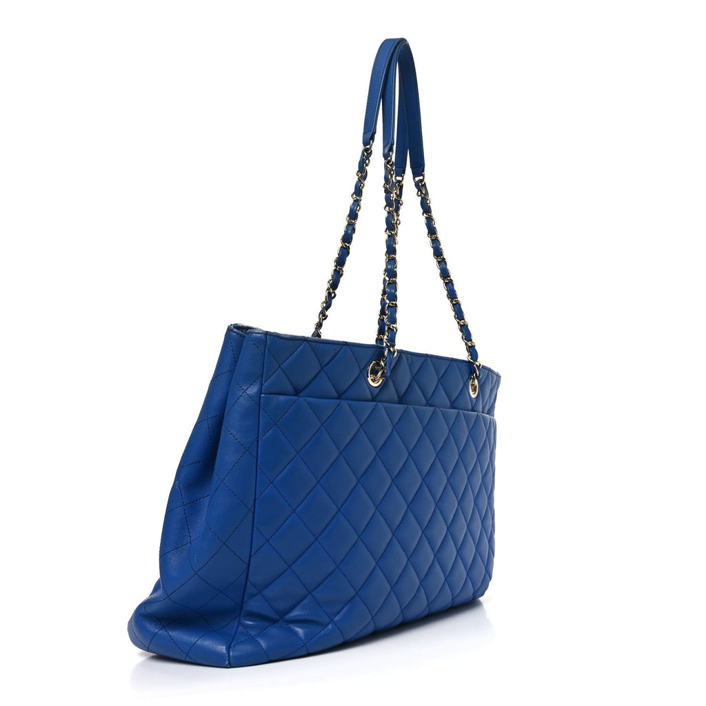 Calfskin Quilted Large CC Shopping Tote Blue