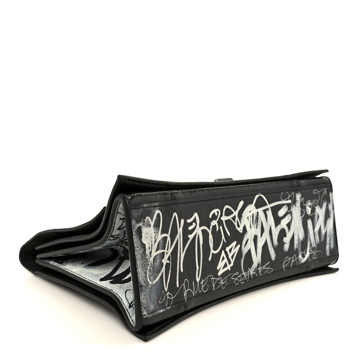Agneau Arena Graffiti Medium Crush Chain Bag Black White
