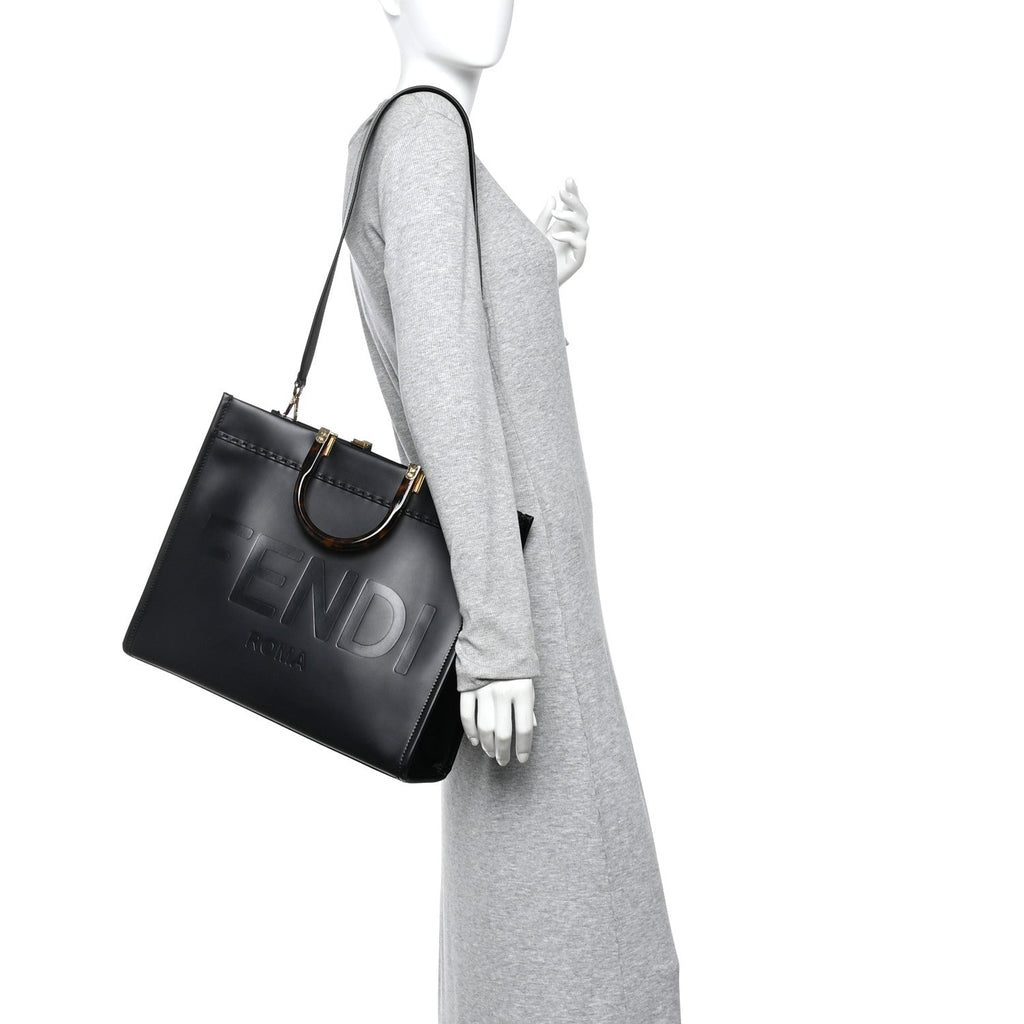 Vitello King Plexiglass Medium Fendi Sunshine Shopper Tote Black