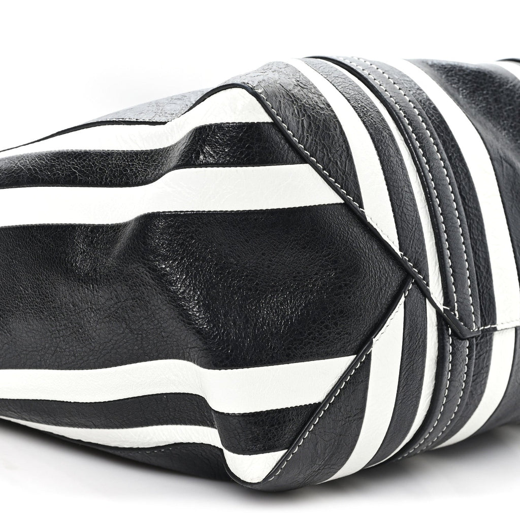 Agneau Arena Striped Patchwork Large Barbes East West Shopper Black White