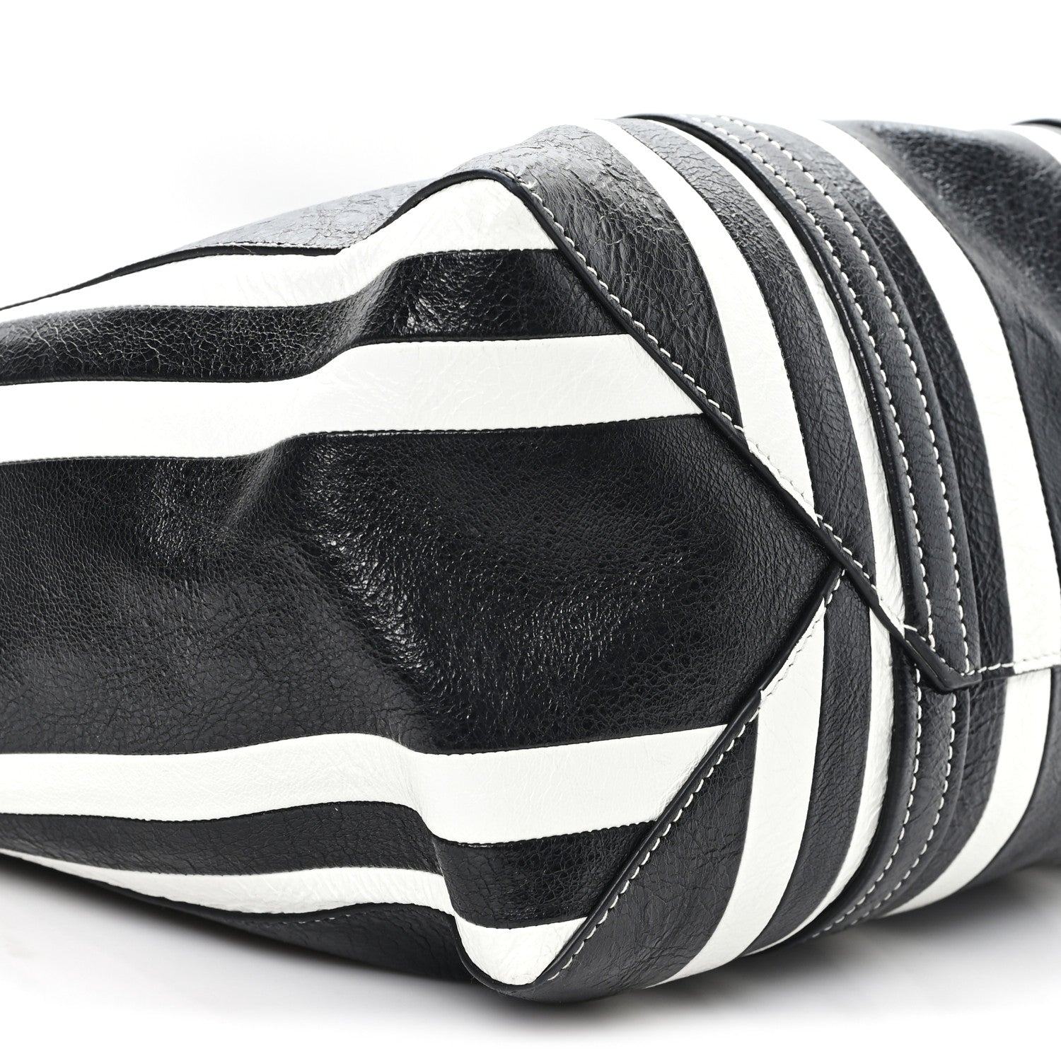 Agneau Arena Striped Patchwork Large Barbes East West Shopper Black White