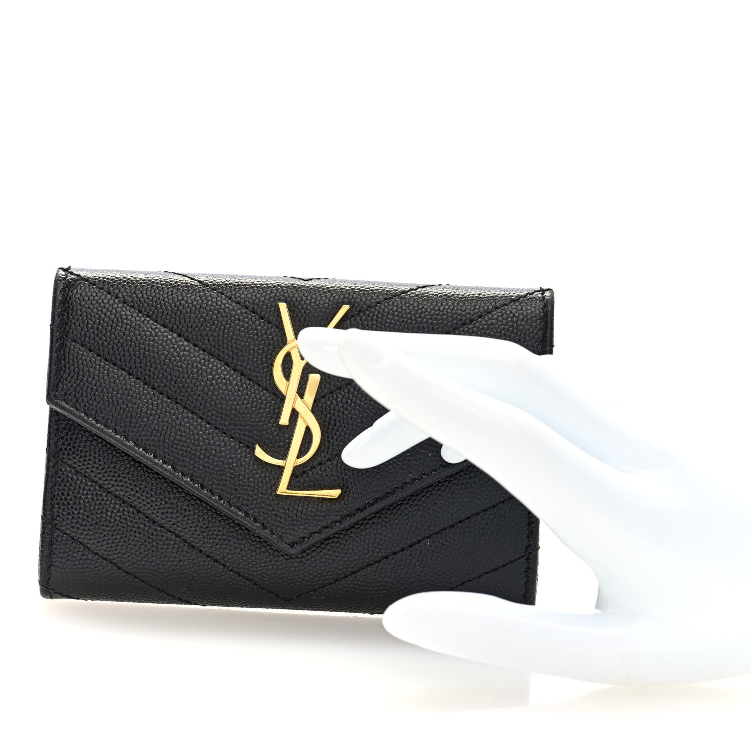 Grain De Poudre Matelasse Chevron Small Monogram Envelope Wallet Black