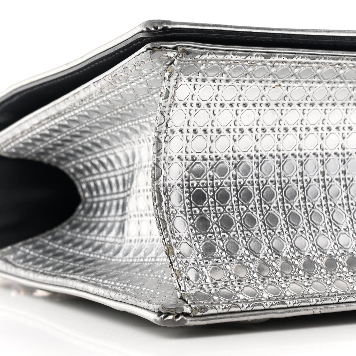 Metallic Patent Micro-Cannage Medium Diorama Flap Bag Silver