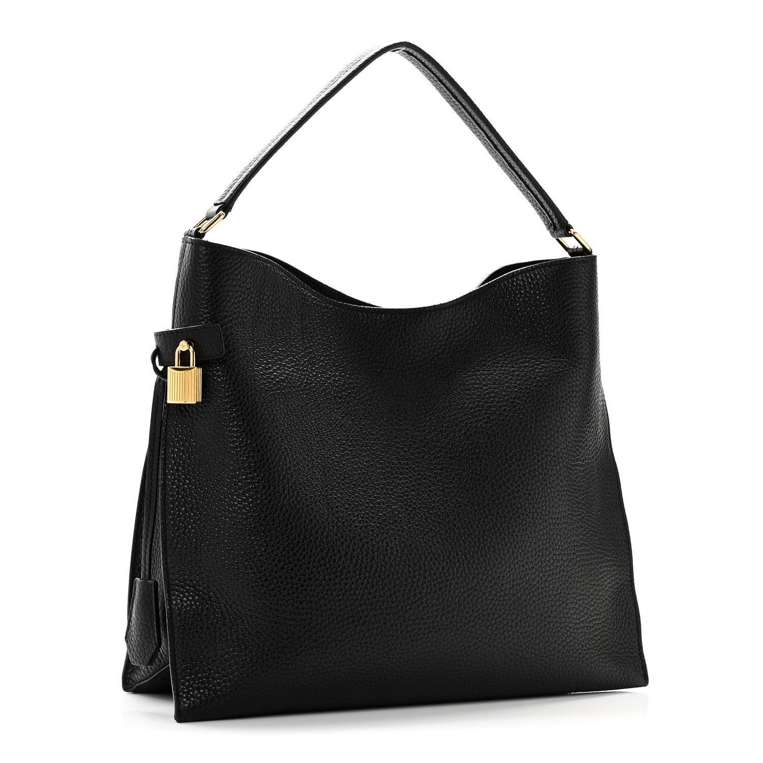 Pebbled Calfskin Small Alix Padlock Zip Hobo Bag Black