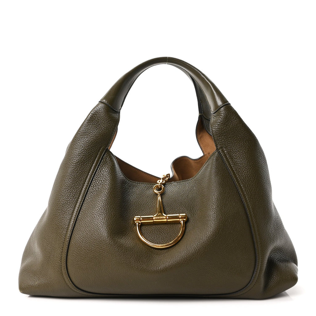 Grained Calfskin Softbit Maxi Shoulder Bag Forest Green