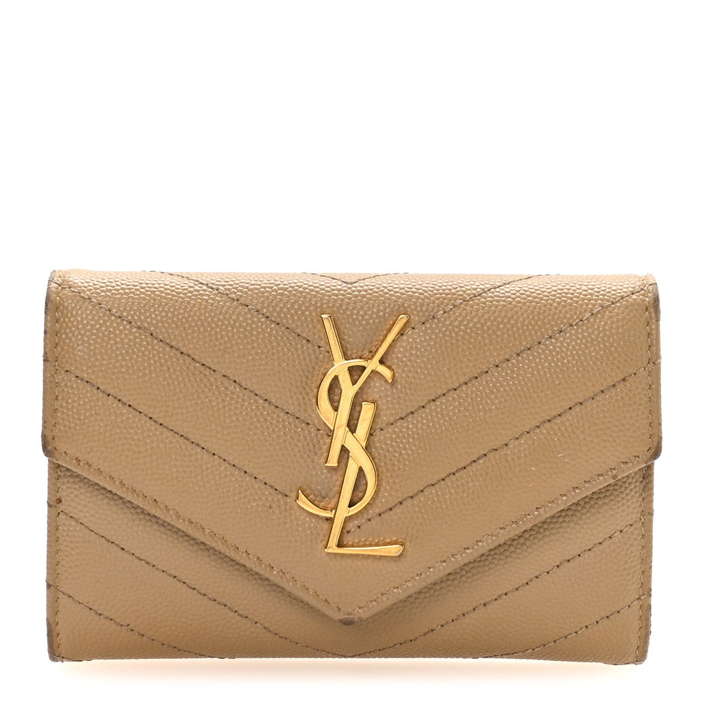 Grain De Poudre Matelasse Chevron Small Monogram Envelope Wallet Dark Latte