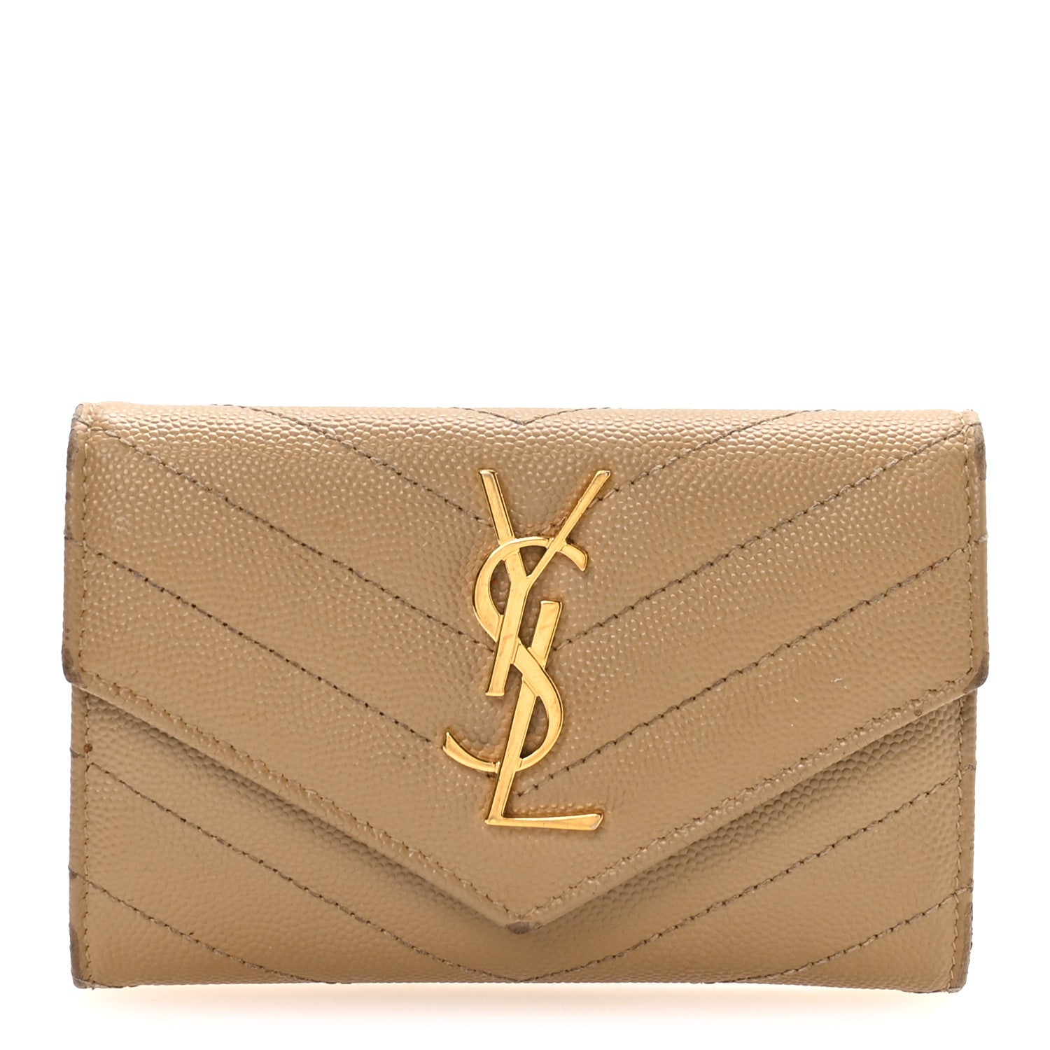 Grain De Poudre Matelasse Chevron Small Monogram Envelope Wallet Dark Latte