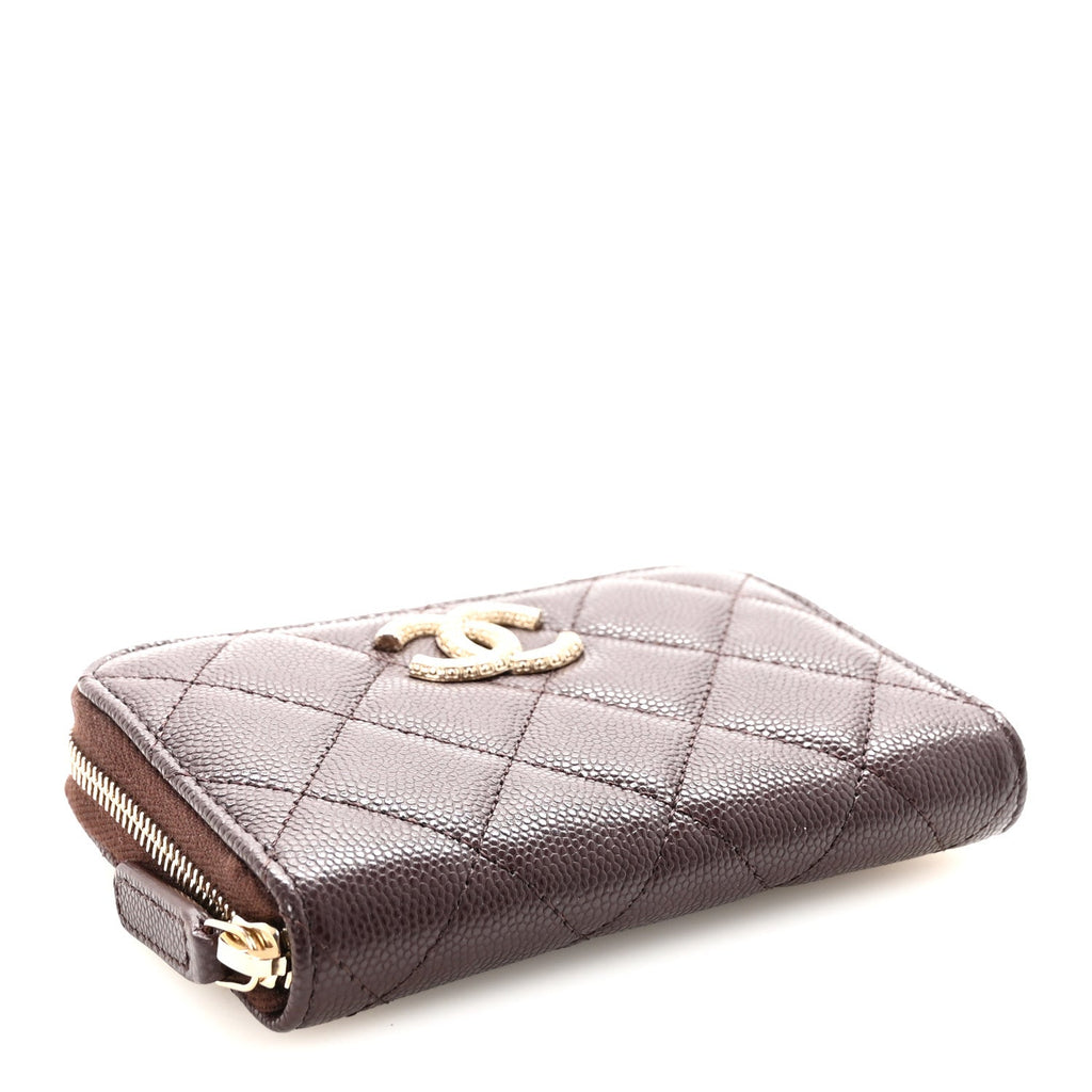 Caviar Quilted Textured CC Zip Around  Holder Burgundy