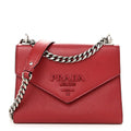 Saffiano Cuir Calfskin Monochrome Envelope Flap Chain Shoulder Bag Fuoco