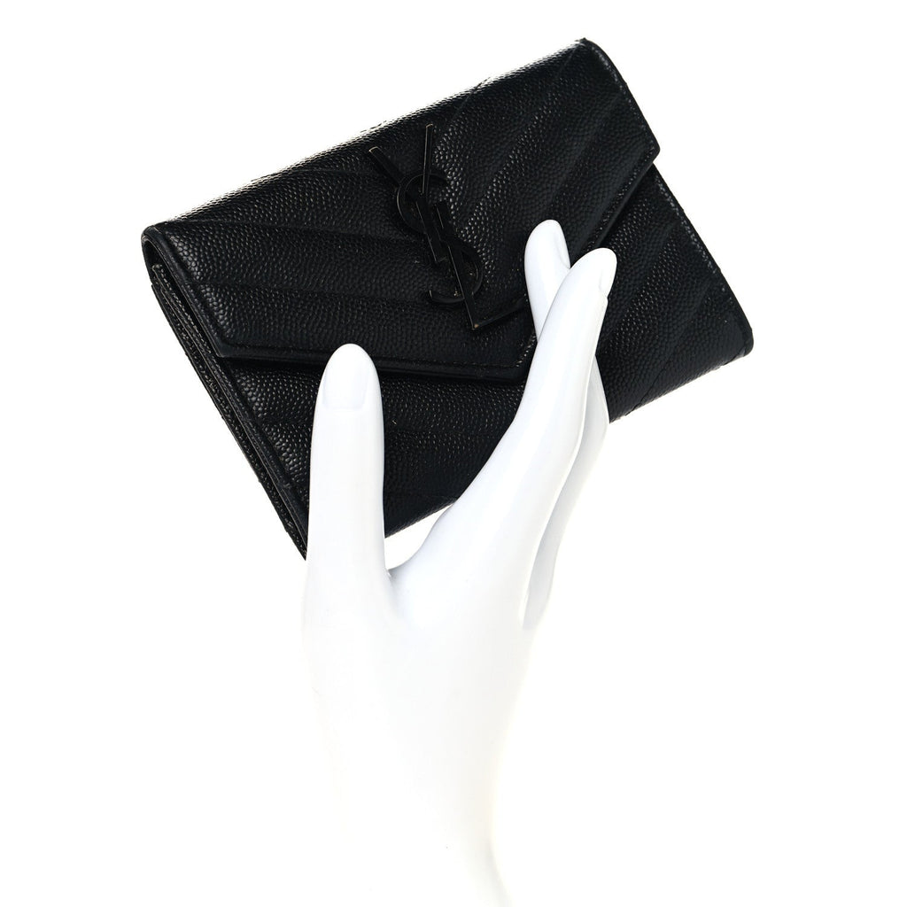 Grain De Poudre Matelasse Chevron Small Monochrome Monogram Envelope Wallet Black