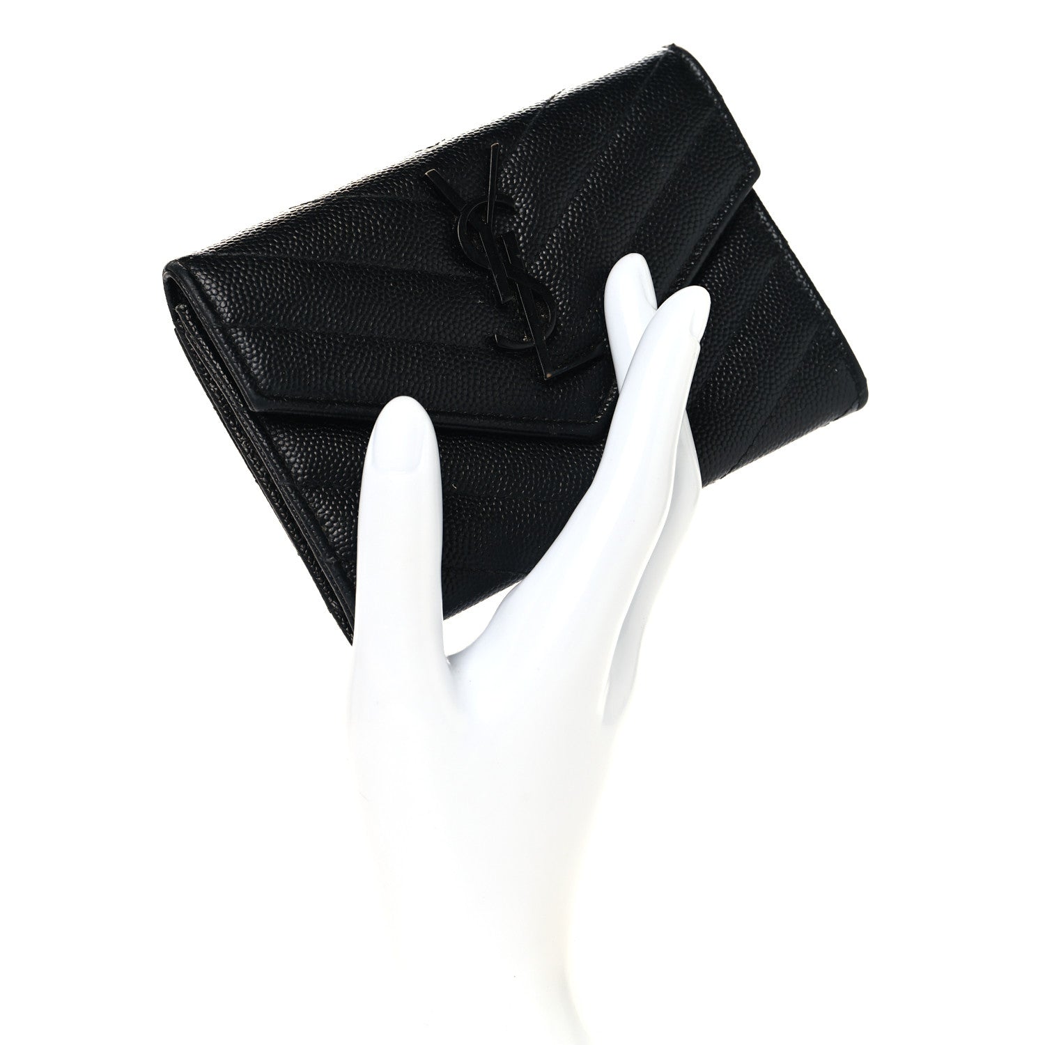 Grain De Poudre Matelasse Chevron Small Monochrome Monogram Envelope Wallet Black