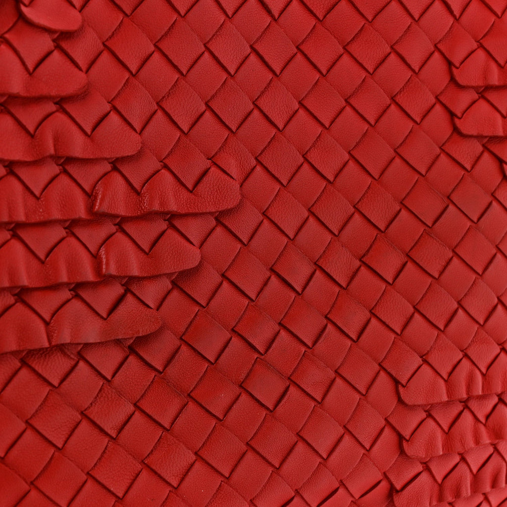 Nappa Intrecciato Ruffle Tote Red