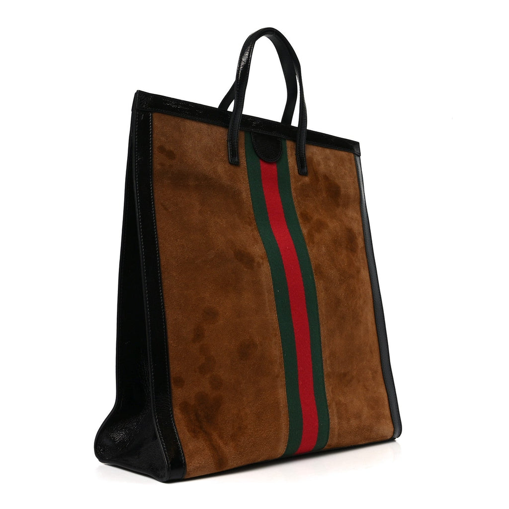 Suede Patent Web Ophidia Vertical Tote Nocciola Black