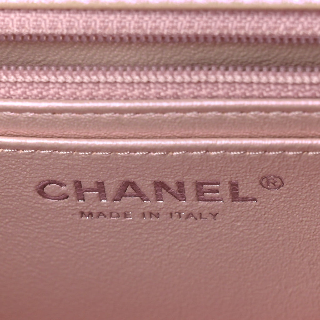 Iridescent Calfskin Quilted Mini Rectangular Flap Pink