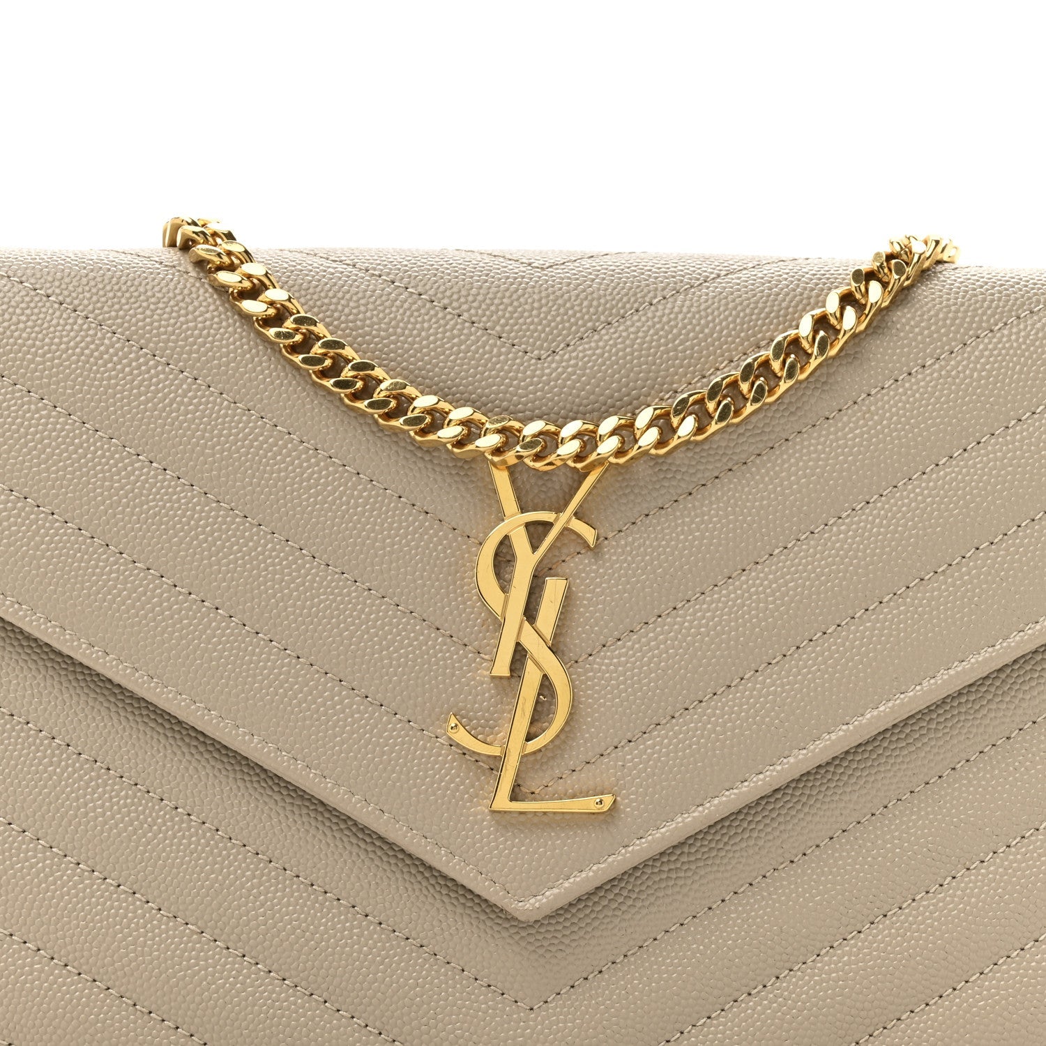 Grain De Poudre Matelasse Chevron Monogram Chain Wallet Dark Beige