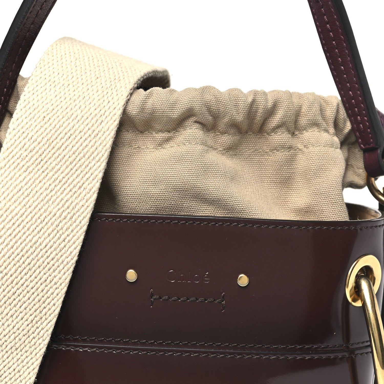 Patent Calfskin Mini Roy Bucket Bag Burnt Brown