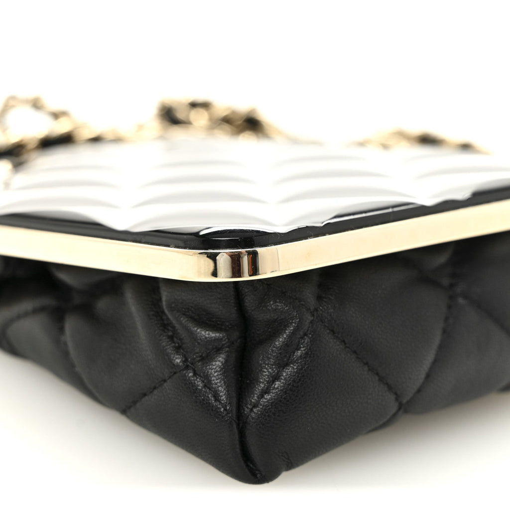 Lambskin Plexi Quilted CC Evening Clutch With Chain Black