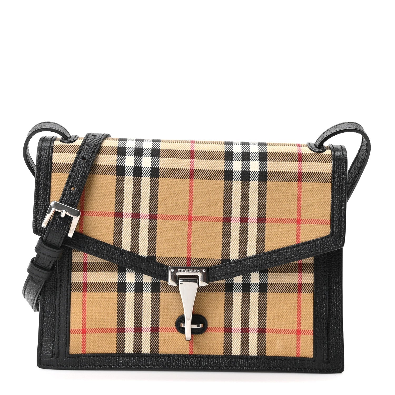 Grainy Calfskin Vintage Check Small Macken Crossbody Bag Black