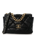 Shiny Goatskin Quilted Large Chanel 19 Flap Black
