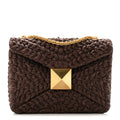 Raffia One Stud Chain Clutch Dark Brown