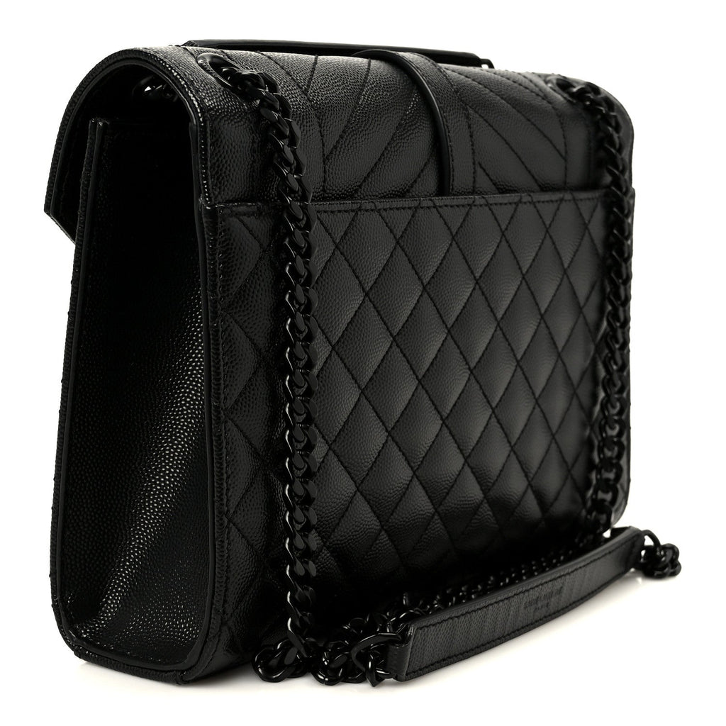 Grain De Poudre Textured Mixed Matelasse Triquilt Medium Monogram Monochrome Satchel Black