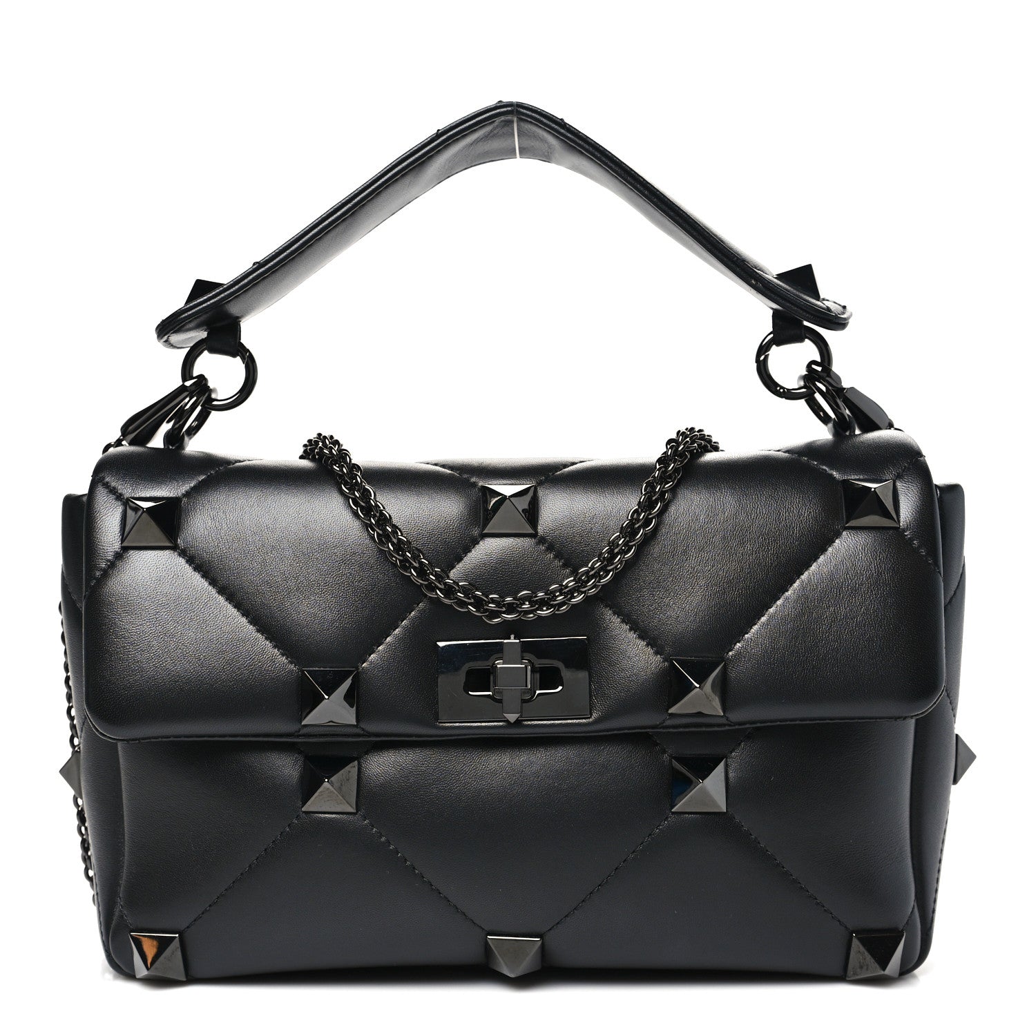 Nappa Monochrome Large Roman Stud Shoulder Bag Black